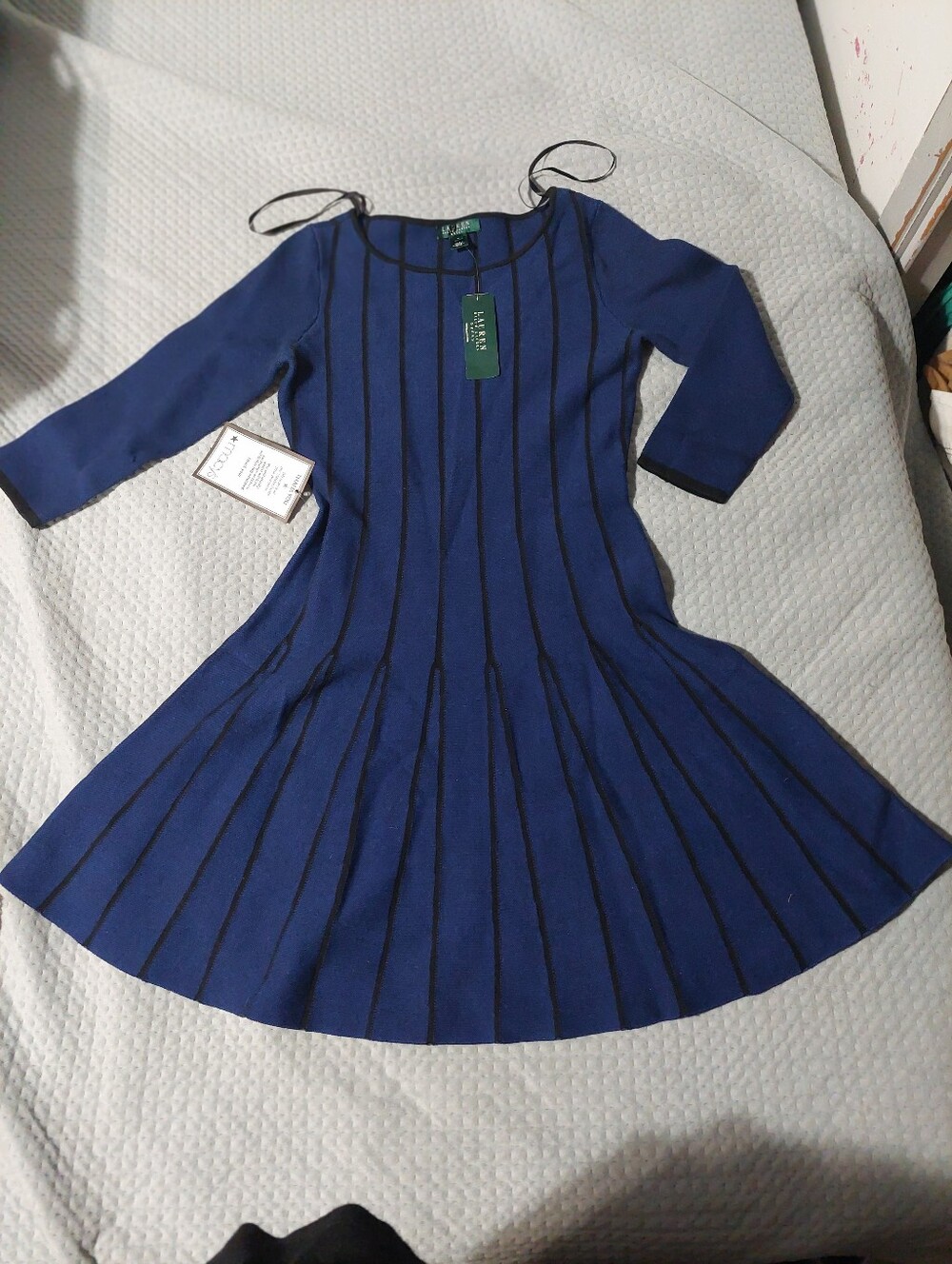 Lauren Ralph Lauren Navy Blue Knit Fit-and-Flare Dress with Black Trim